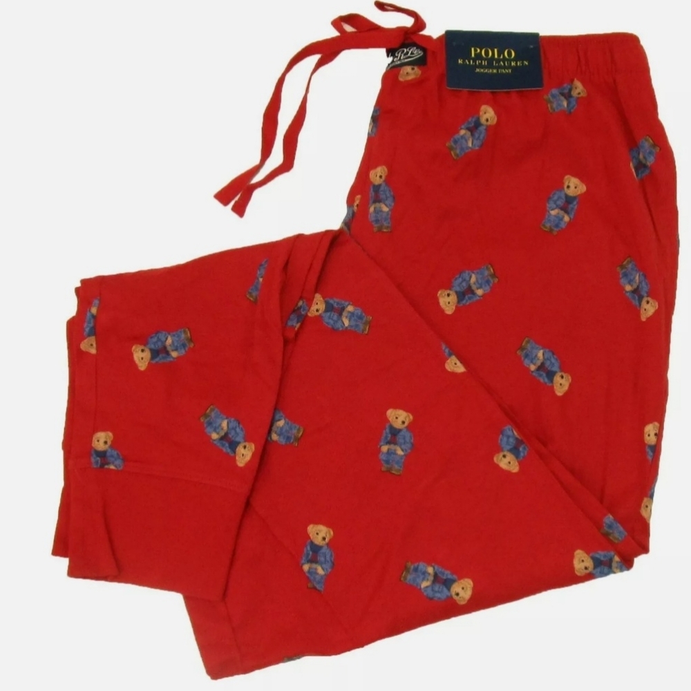 Polo Ralph Lauren Men's Red All Over Polo Bear Cotton Knit Sleep Jogger Pants